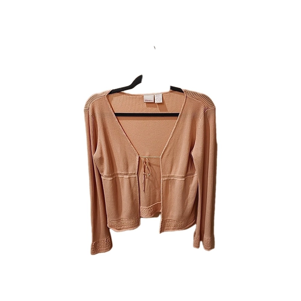 Xhilaration‎ Womens Tie Front Cardigan Long Sleeve Ribbed Knit Pink L